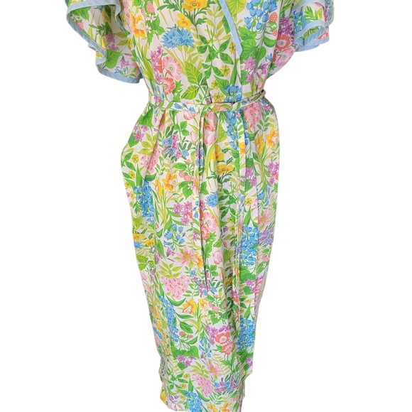 Vintage 40s/50s Floral Cotton Wrap Housedress Side Pocket L - Picture 3 of 9